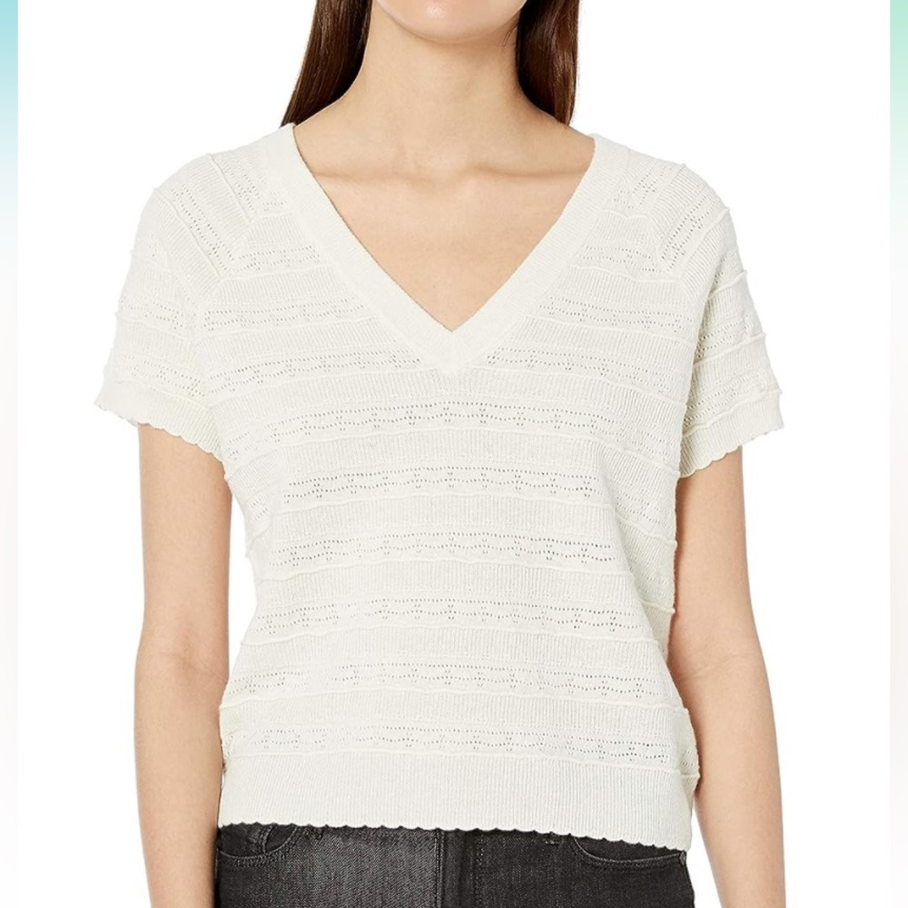 Joie Anoushka Knit Short-Sleeve 100% Merino Wool Sweater.